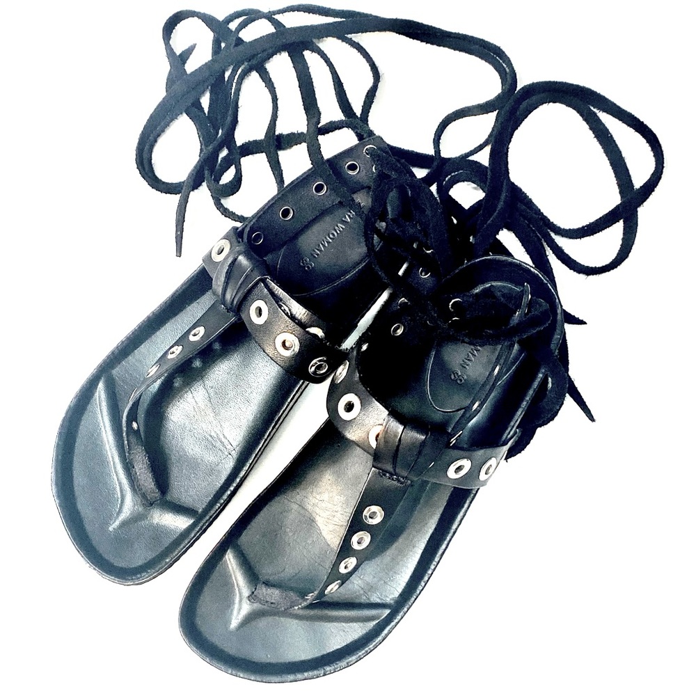 ZARA Women’s Black Studded Strappy Sandals, Size 36 (Standard Size 6).